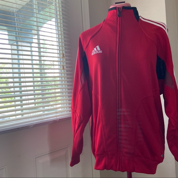 Adidas unisex red, white 3 stripes long sleeve zip up track top. Size XL. Used. - Picture 10 of 10